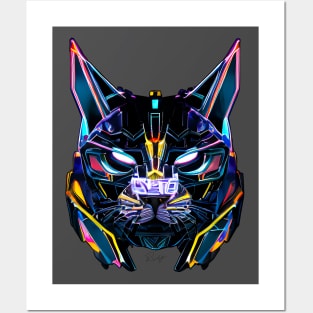 Neon Cyborg Cat Posters and Art